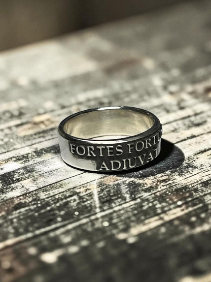 Polished Fortes Fortuna Adiuvat sterling silver ring
