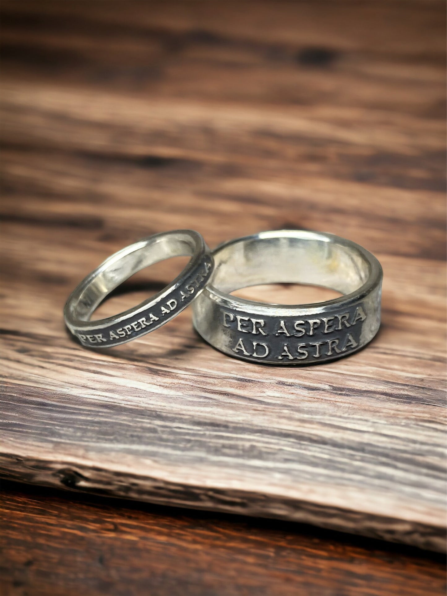 Per Aspera Ad Astra Couples Rings – Sterling Silver Matching Wedding Bands