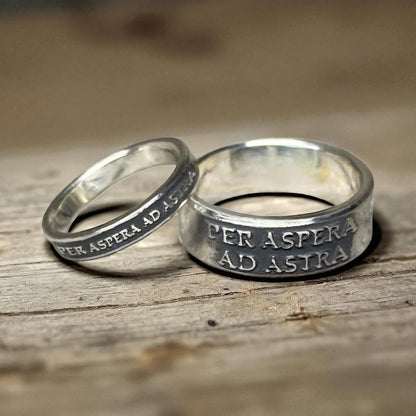 Per Aspera Ad Astra Couples Rings – Sterling Silver Matching Wedding Bands