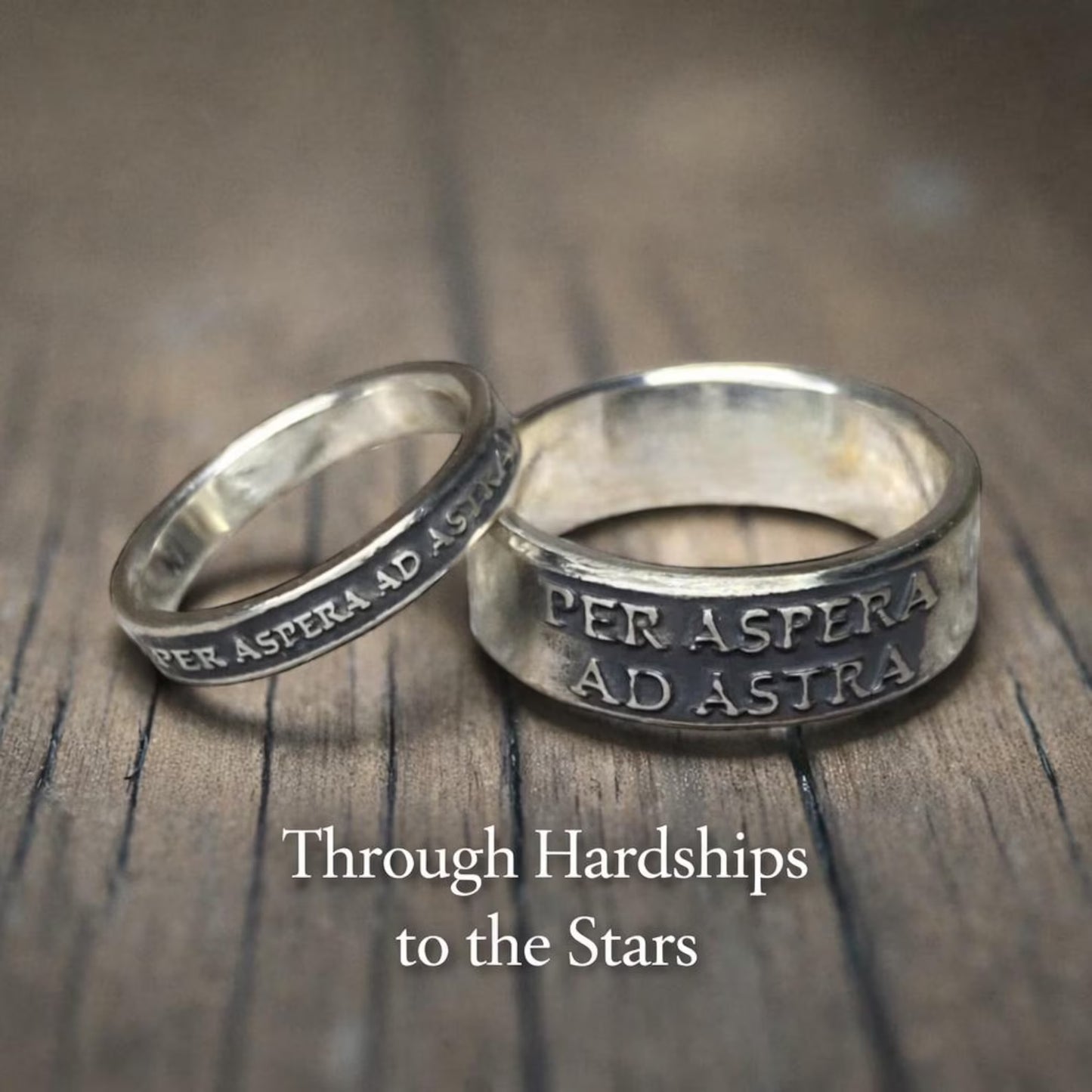 Per Aspera Ad Astra Couples Rings – Sterling Silver Matching Wedding Bands