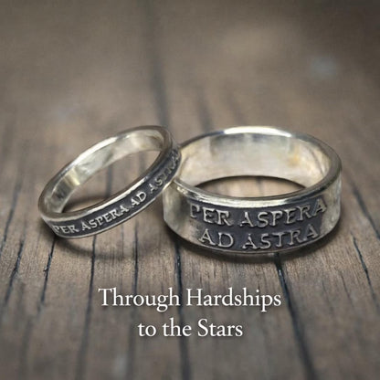 Per Aspera Ad Astra Couples Rings – Sterling Silver Matching Wedding Bands