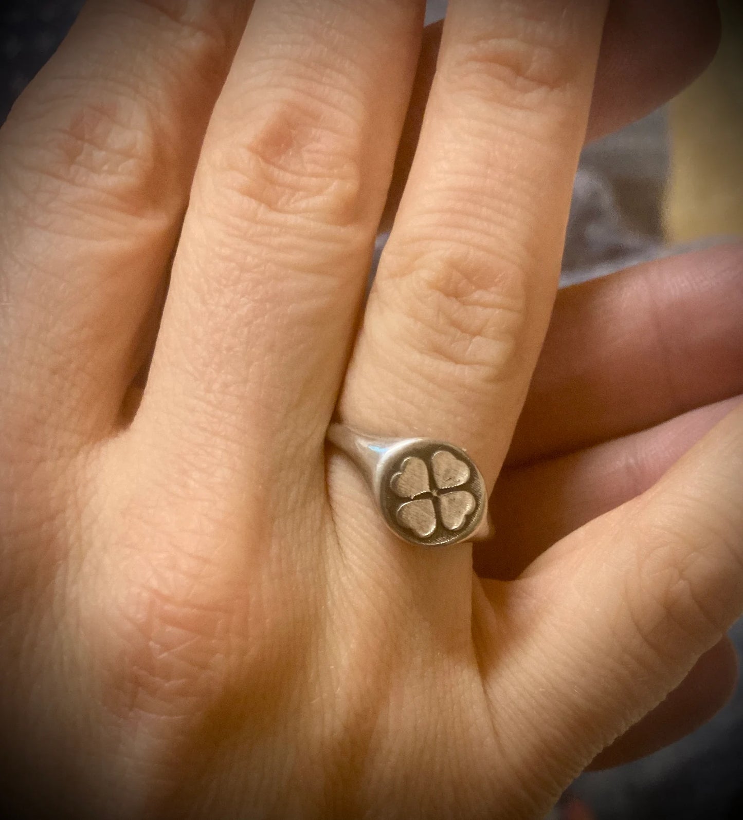Four Leaf Clover Ring – Sterling Silver Lucky Signet Ring – Irish Luck Ring