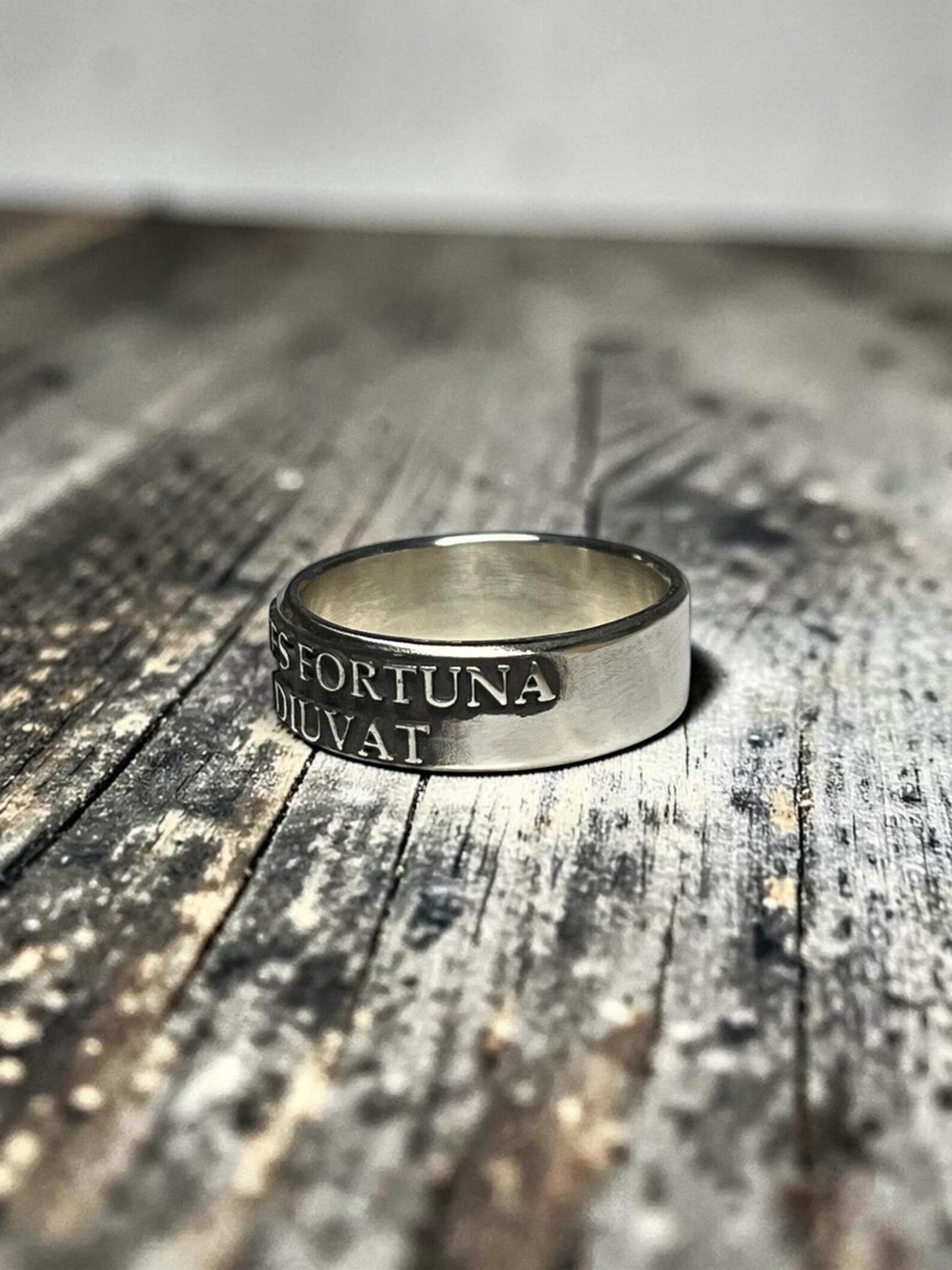 Fortes Fortuna Adiuvat Ring – Fortune Favors the Bold Sterling Silver Band