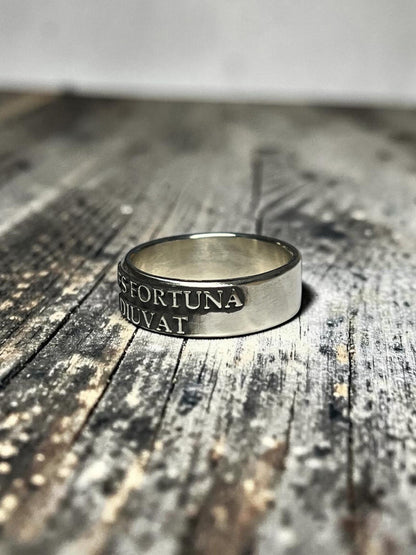 Fortes Fortuna Adiuvat Ring – Fortune Favors the Bold Sterling Silver Band