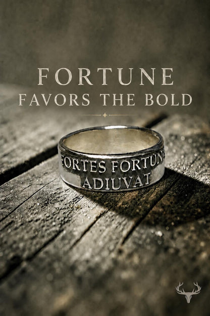Fortes Fortuna Adiuvat Ring – Fortune Favors the Bold Sterling Silver Band