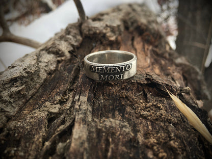 Men’s Sterling Silver Memento Mori Ring – Handmade Latin Stoic Band | Backwoods Casting