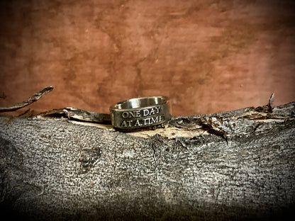 Sterling Silver One Day at a Time Ring – Handmade Recovery & Inspirational Band for Men & Women | Backwoods Casting