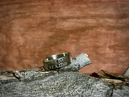 Sterling Silver One Day at a Time Ring – Handmade Recovery & Inspirational Band for Men & Women | Backwoods Casting