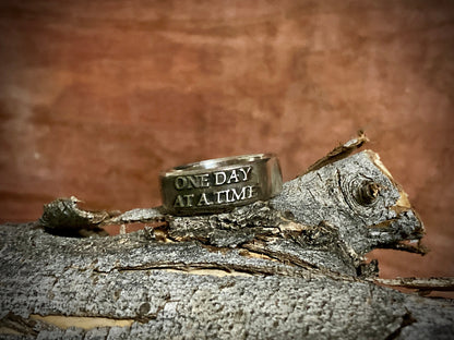 Sterling Silver One Day at a Time Ring – Handmade Recovery & Inspirational Band for Men & Women | Backwoods Casting