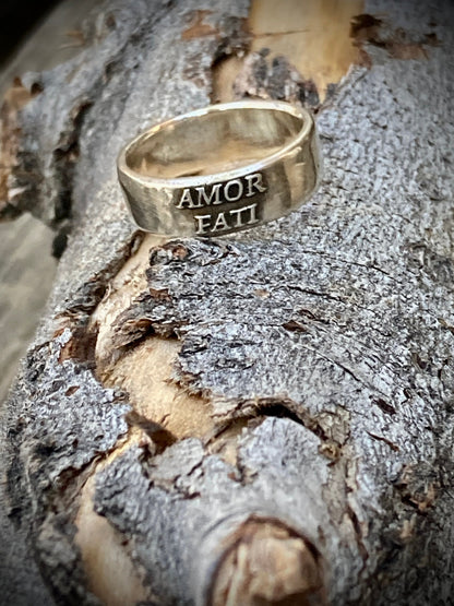 Men’s Sterling Silver Amor Fati Ring – Handmade Latin Stoic Band | Backwoods Casting