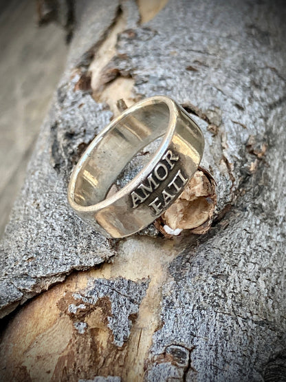 Men’s Sterling Silver Amor Fati Ring – Handmade Latin Stoic Band | Backwoods Casting