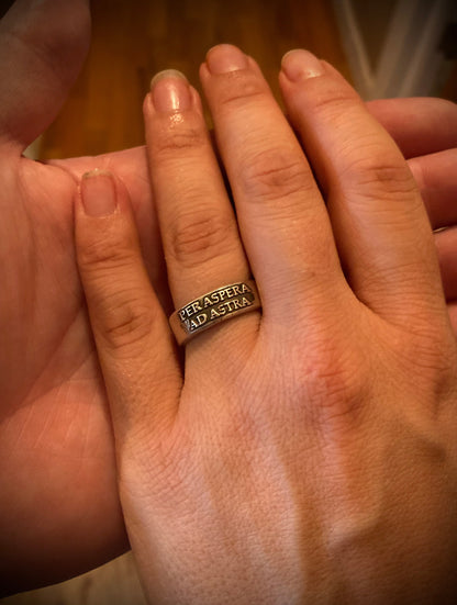 Sterling Silver Per Aspera Ad Astra Ring – Handmade Latin Inspirational Band for Men & Women | Backwoods Casting