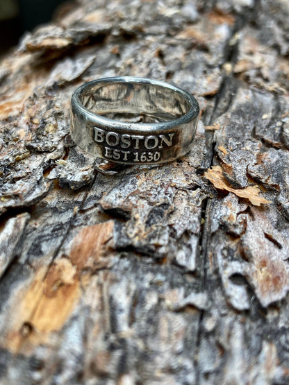 Sterling Silver Boston Ring – Handmade City Pride Band for Men & Women | Backwoods Casting