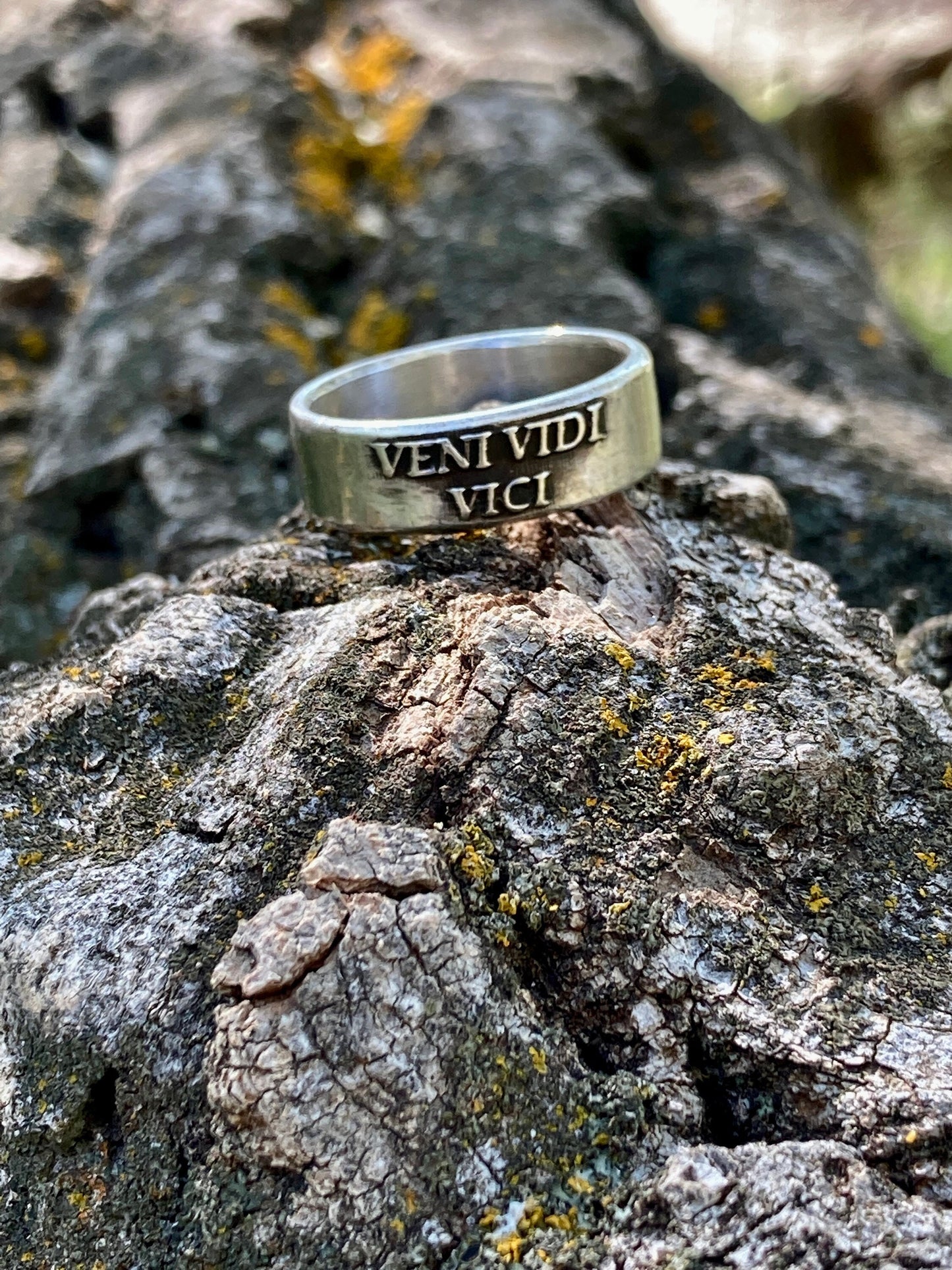 Veni Vidi Vici Ring Sterling Silver Mens and Womens Sterling Silver Band Unisex Engagement Promise Wedding Ring Daily Reminder Ring Anxiety