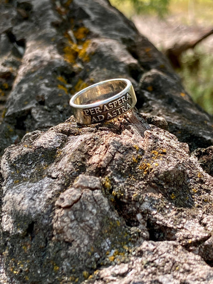 Sterling Silver Per Aspera Ad Astra Ring – Handmade Latin Inspirational Band for Men & Women | Backwoods Casting
