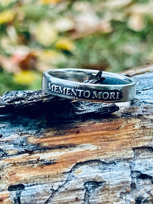 Womens Memento Mori Sterling Silver Ring Remember Jewelry Engagement Promise Ring Jewelry Halloween Gothic Thin Band Minimalist Ladies Ring