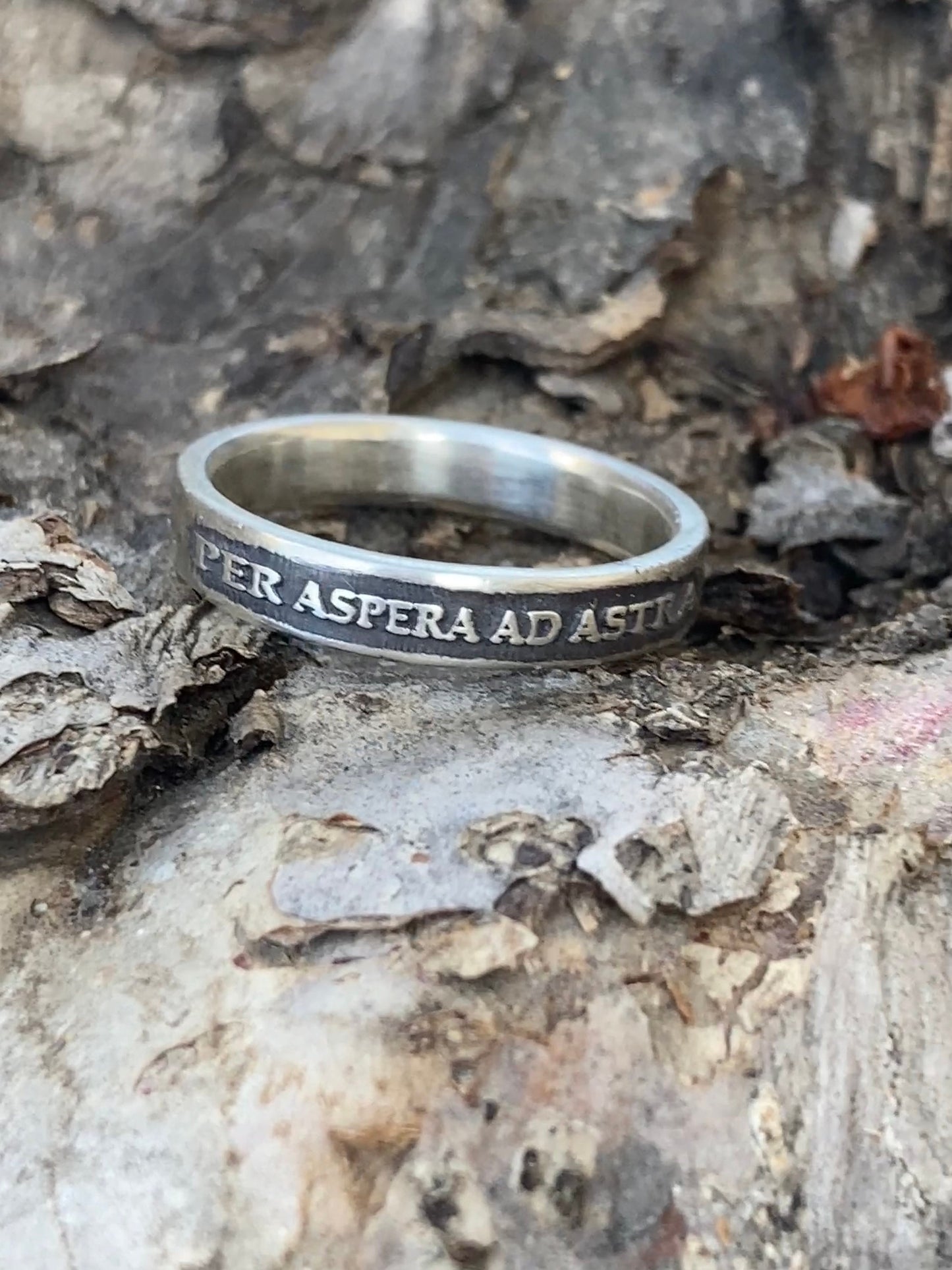 Womens Per Aspera Ad Astra Ring - Through Hardships To The Stars Sterling Silver Ring Jewelry Womens Rings Mens Rings  Thinner Ring Rustic