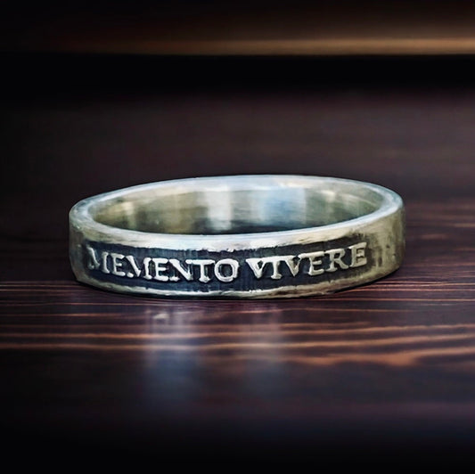 Womens Memento Vivere Sterling Silver Ring Remember to Live Sterling Silver Ring Jewelry Womens Rings Mens Rings Thinner Ring Rustic