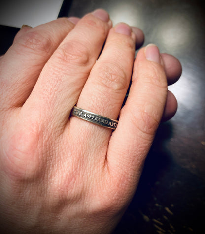 Women’s Sterling Silver Per Aspera Ad Astra Ring – Handmade Latin Inspirational Band | Backwoods Casting