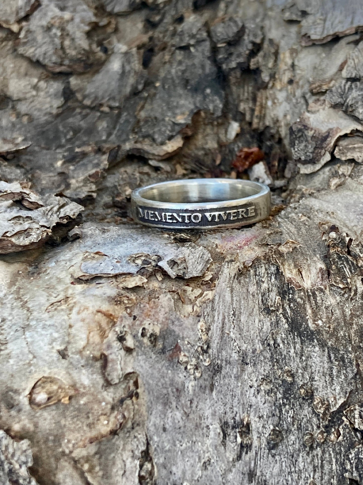 Womens Memento Vivere Sterling Silver Ring Remember to Live Sterling Silver Ring Jewelry Womens Rings Mens Rings Thinner Ring Rustic