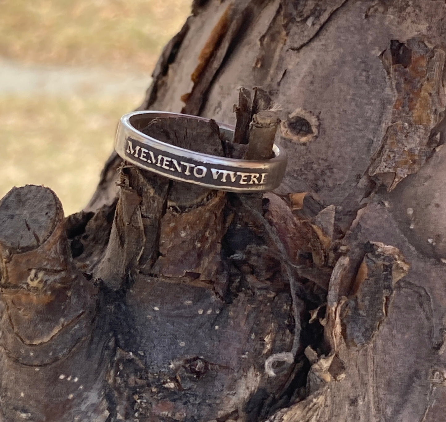 Womens Memento Vivere Sterling Silver Ring Remember to Live Sterling Silver Ring Jewelry Womens Rings Mens Rings Thinner Ring Rustic