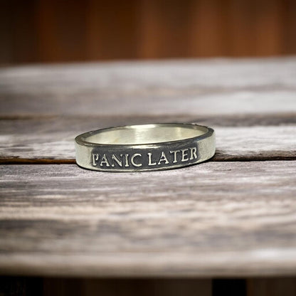 Panic Later Ring - Solid .925 Sterling Silver - Handmade Anxiety/Affirmation Ring  Funny Slogan Jewelry Gift for Overthinkers Womens Ring