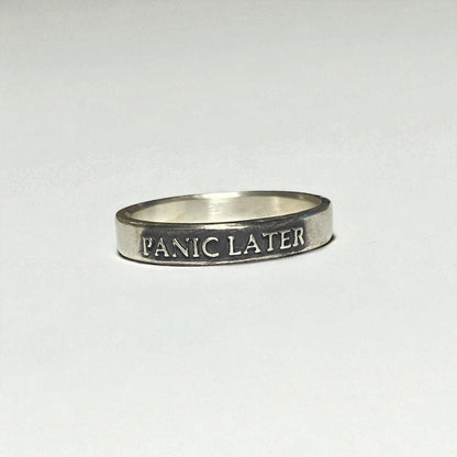 Panic Later Ring - Solid .925 Sterling Silver - Handmade Anxiety/Affirmation Ring  Funny Slogan Jewelry Gift for Overthinkers Womens Ring