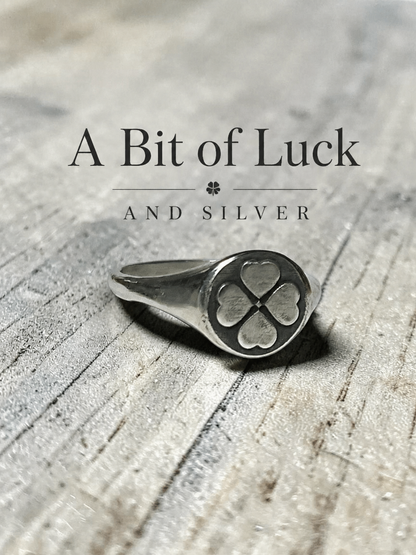 Four Leaf Clover Ring – Sterling Silver Lucky Signet Ring – Irish Luck Ring