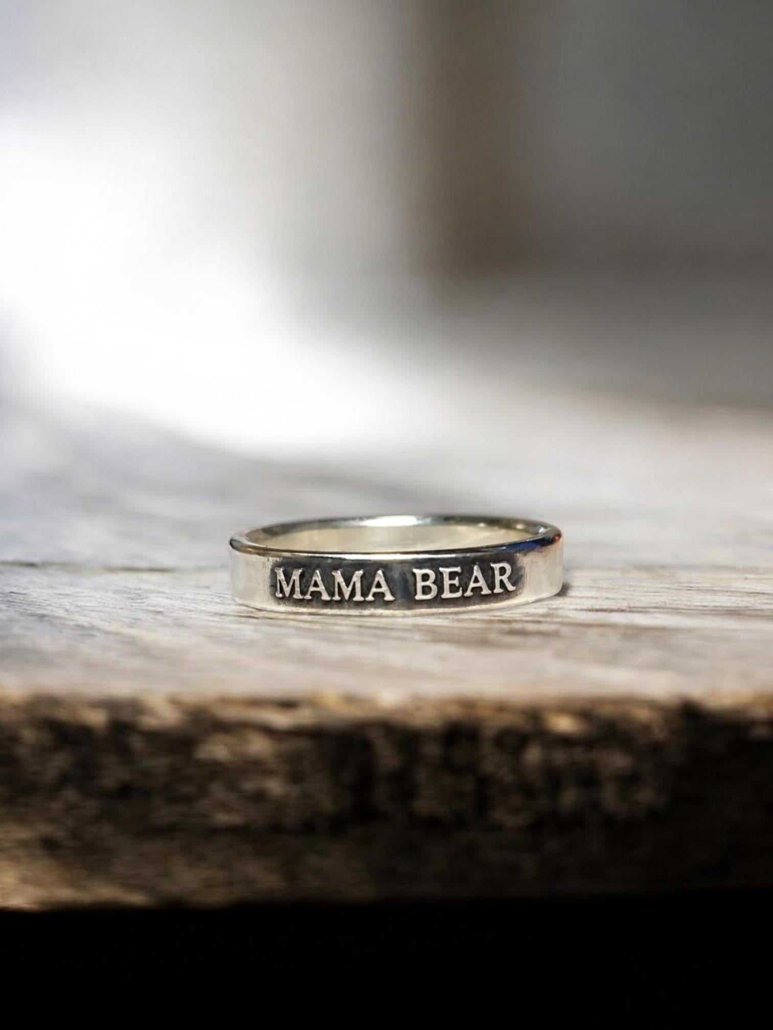 Mama Bear sterling silver ring, detail view 2