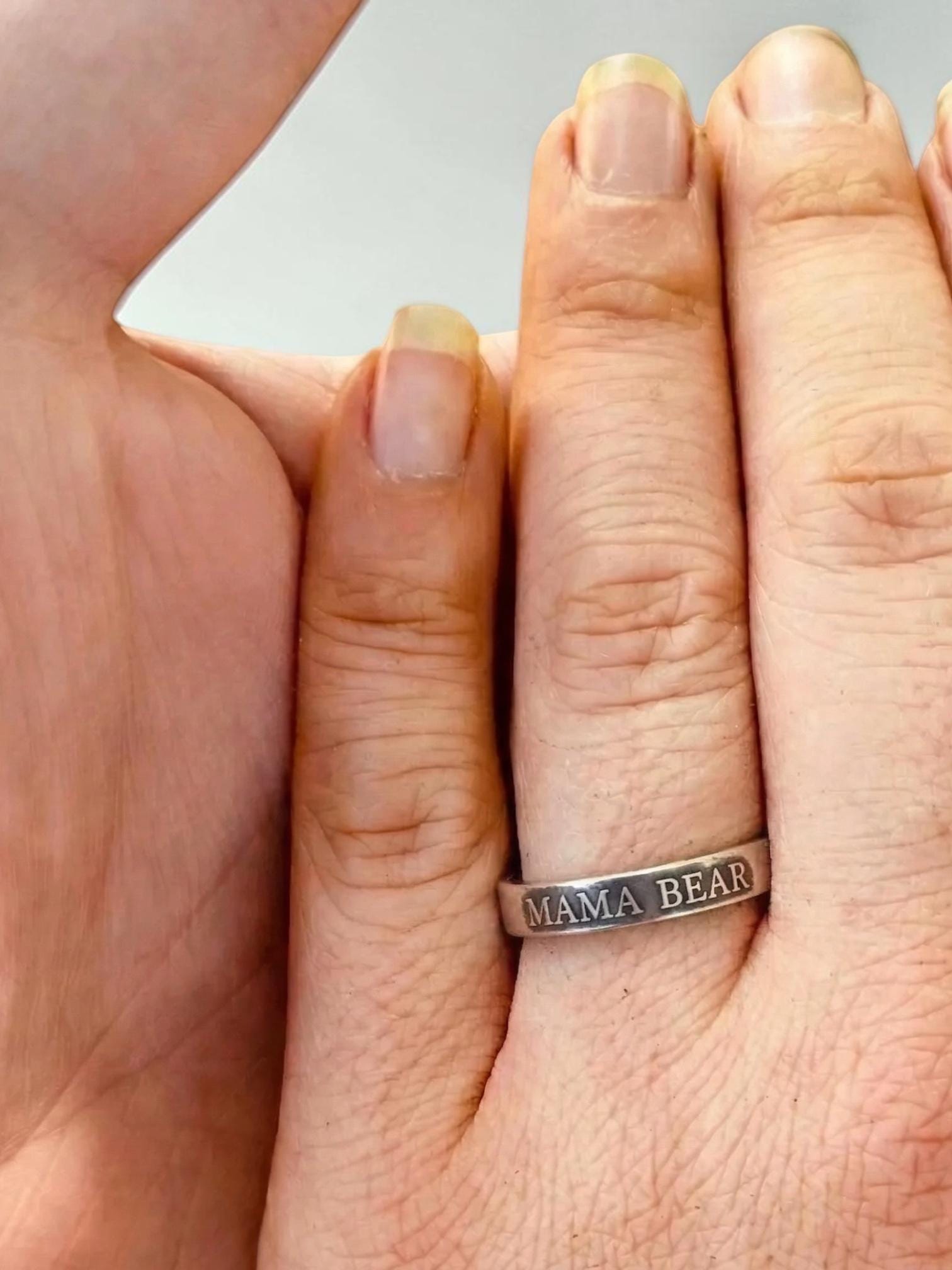 Mama Bear sterling silver ring, detail view 3
