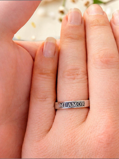 Mi Amor thin sterling silver ring, detail view 2