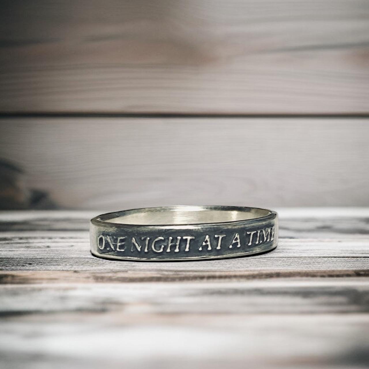 One Night at a Time thin sterling silver ring, detail view 2
