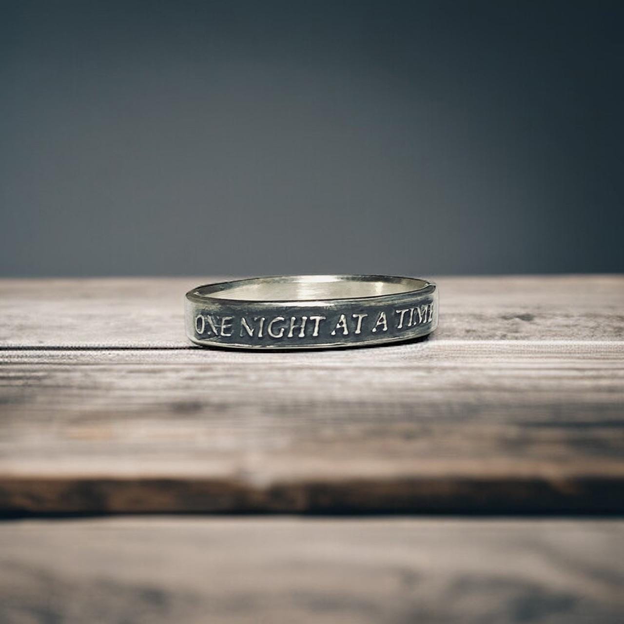 One Night at a Time thin sterling silver ring, detail view 5