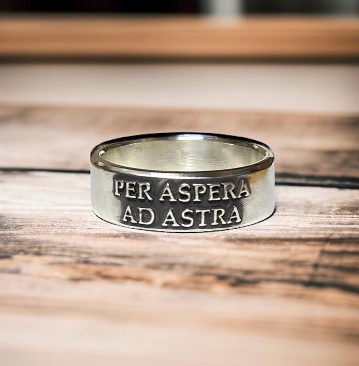 Sterling Silver Per Aspera Ad Astra Ring – Handmade Latin Inspirational Band for Men & Women | Backwoods Casting