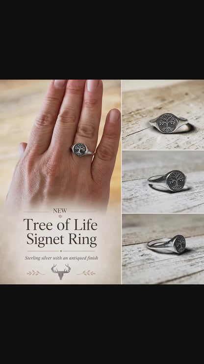Tree of Life Signet Ring, Sterling Silver Tree Ring