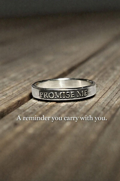 Promise Me sterling silver ring with raised lettering