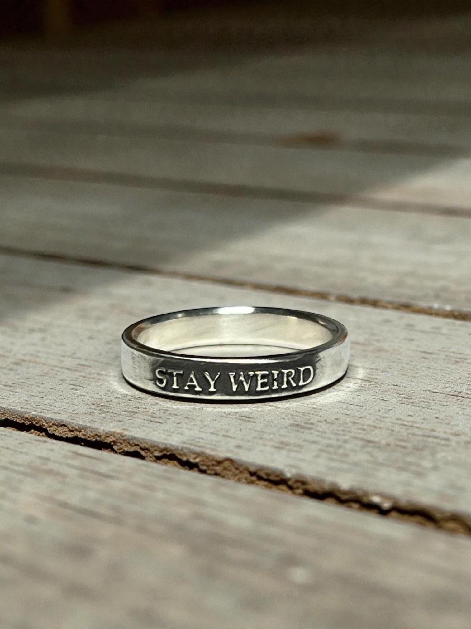 Stay Weird sterling silver ring, detail view 2
