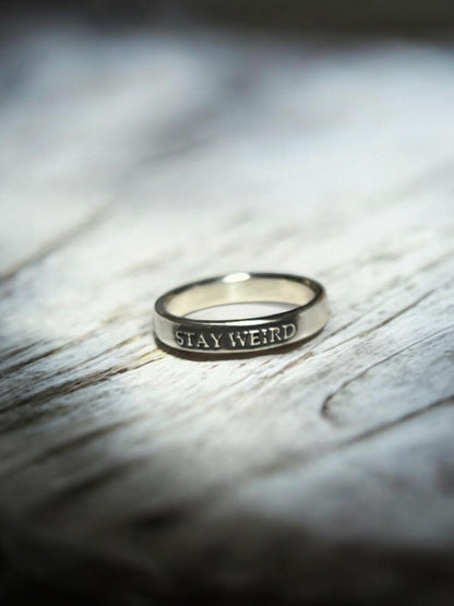 Stay Weird sterling silver ring, detail view 4