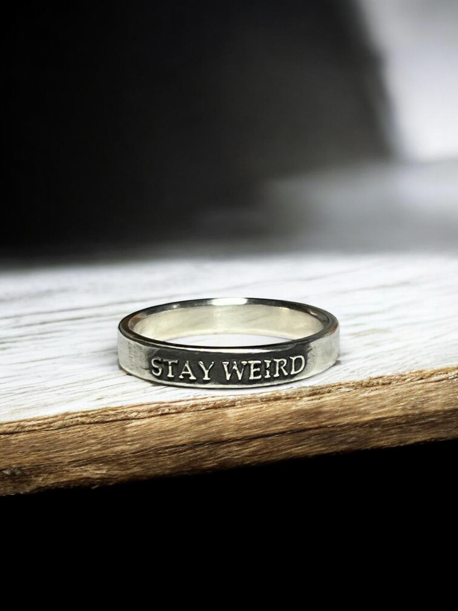 Stay Weird sterling silver ring, detail view 5