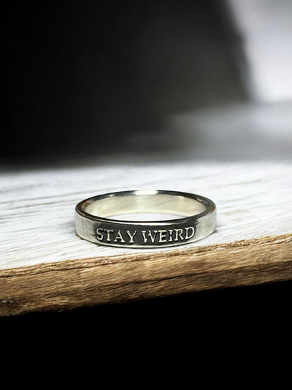 Stay Weird sterling silver ring, detail view 5