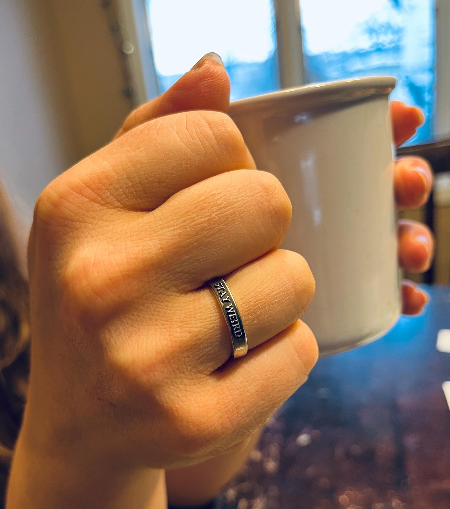 Stay Weird sterling silver ring, detail view 6