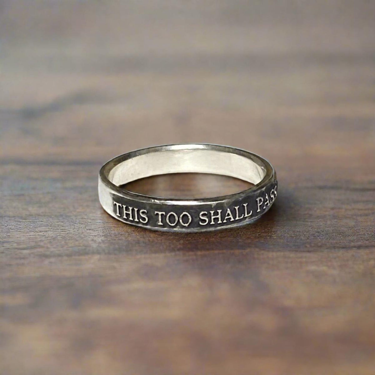 This Too Shall Pass Ring, Women's Sterling Silver Band with Raised Lettering image 1