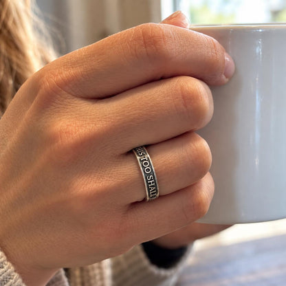 This Too Shall Pass Ring, Women's Sterling Silver Band with Raised Lettering image 2