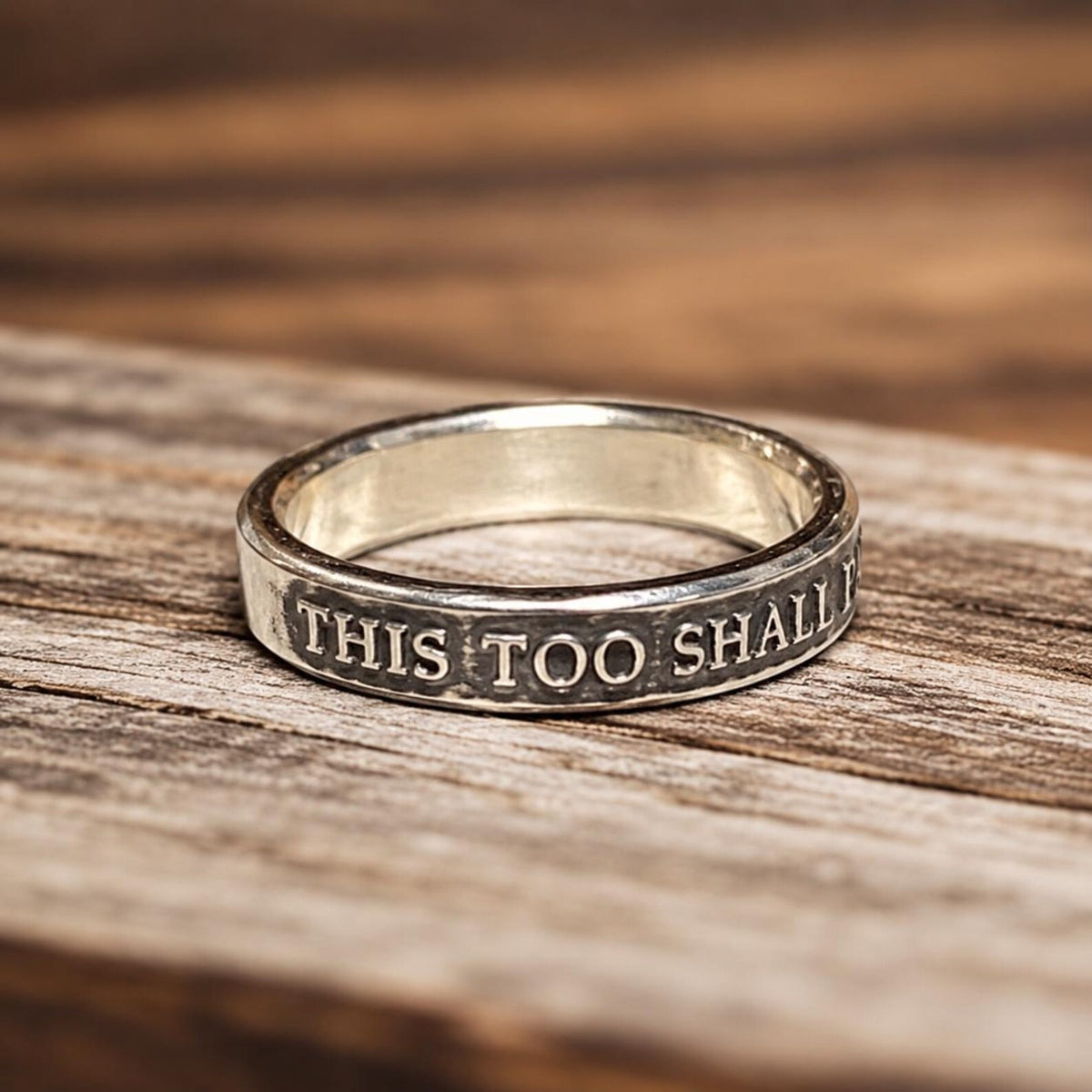 This Too Shall Pass Ring, Women's Sterling Silver Band with Raised Lettering image 3