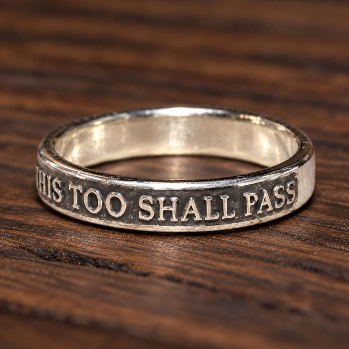This Too Shall Pass Ring, Women's Sterling Silver Band with Raised Lettering image 5