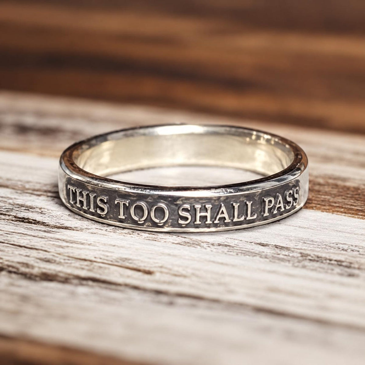 This Too Shall Pass Ring, Women's Sterling Silver Band with Raised Lettering image 6