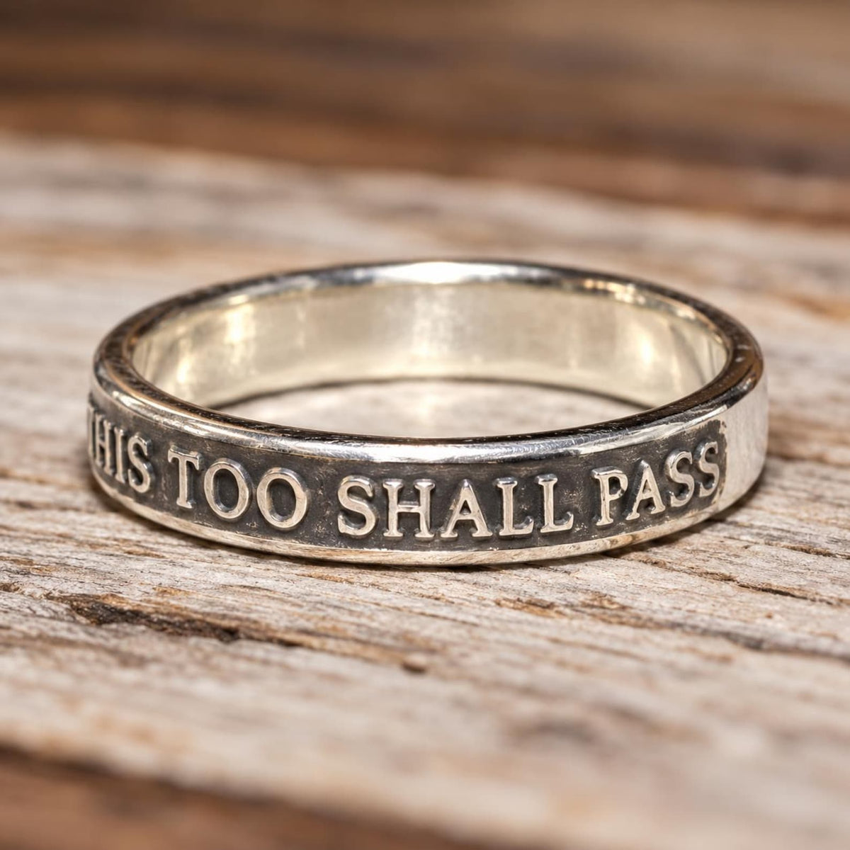This Too Shall Pass Ring, Women's Sterling Silver Band with Raised Lettering image 8