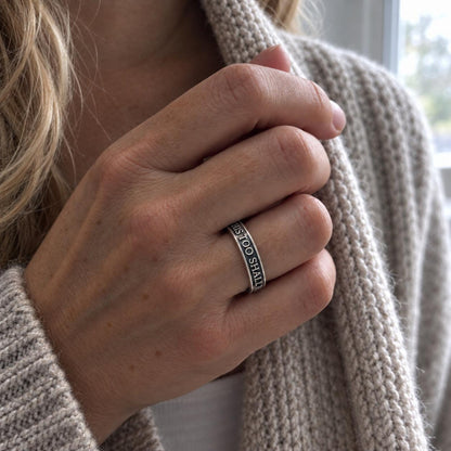 This Too Shall Pass Ring, Women's Sterling Silver Band with Raised Lettering image 9