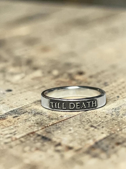 Till Death thin sterling silver ring, detail view 3