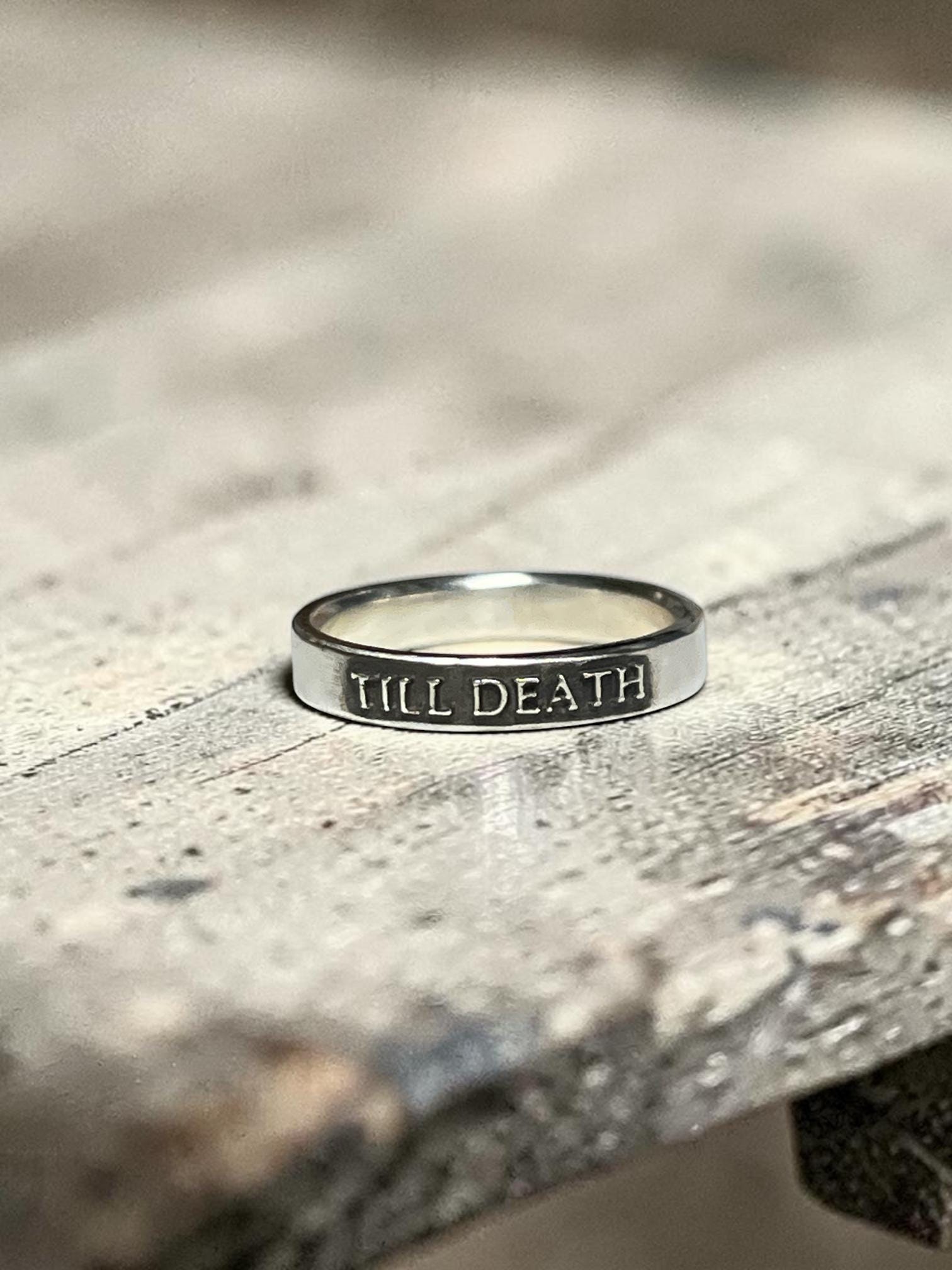 Till Death thin sterling silver ring, detail view 4